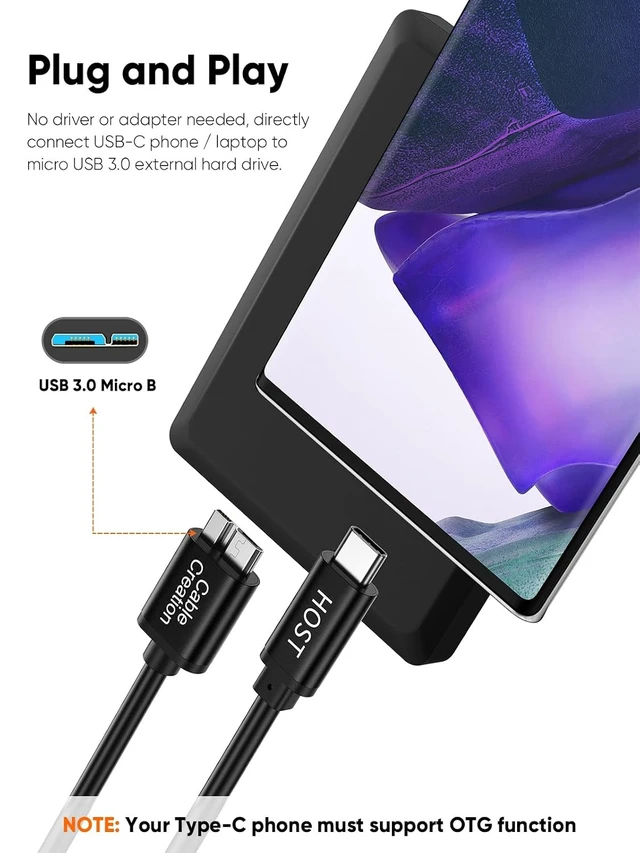 Alt view image 5 of 7 - 3.3ft USB C 3.1 Type C to Micro B Hard Drive Cable for iPhone/Laptop/Camera
USB C hard drive Cable 10Gbps High Speed / 1ft~4ft/ for Hard drive My Password/Thunderbolt 3 Compatible