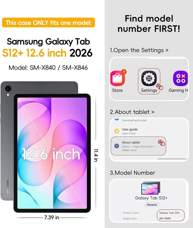 Alt view image 2 of 7 - Case for Galaxy Tab S12+ Plus: Galaxy tab S12+ 2026 12.6"
Shockproof Heavy Duty Full Body Protective Cover with Hand Strap & Kickstand, Shoulder Strap, S Pen Holder Black