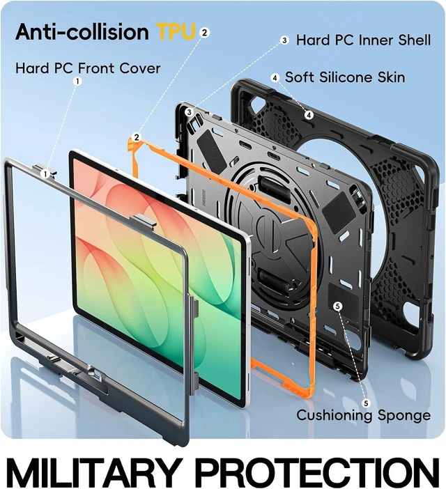 Alt view image 4 of 7 - Case for Galaxy Tab S12+ Plus: Galaxy tab S12+ 2026 12.6"
Shockproof Heavy Duty Full Body Protective Cover with Hand Strap & Kickstand, Shoulder Strap, S Pen Holder Black