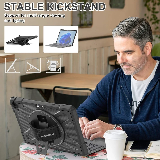 Alt view image 4 of 6 - Case for Microsoft Surface Go 4/3/2/1-10.5 inch Black
Protective Shockproof Durable Cover Rotating Stand & Handle Strap Built-in Stylus Holder Compatible with Type Cover Keyboard