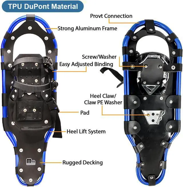 Alt view image 2 of 7 - Snowshoes, Aluminum Snow Shoes for Men and Women with Snowshoes Poles, Outbound Snowshoes with Carrying Bag and Adjustable Trekking Poles, Adult Snowshoe Kit 30 Blue