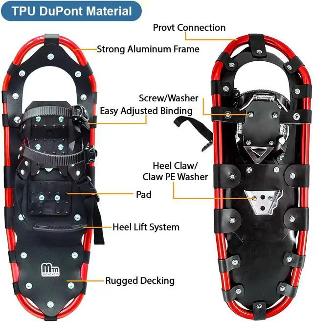 Alt view image 2 of 6 - Snowshoes, Aluminum Snow Shoes for Men and Women with Snowshoes Poles, Outbound Snowshoes with Carrying Bag, Adult Snowshoe Kit 22 Red
