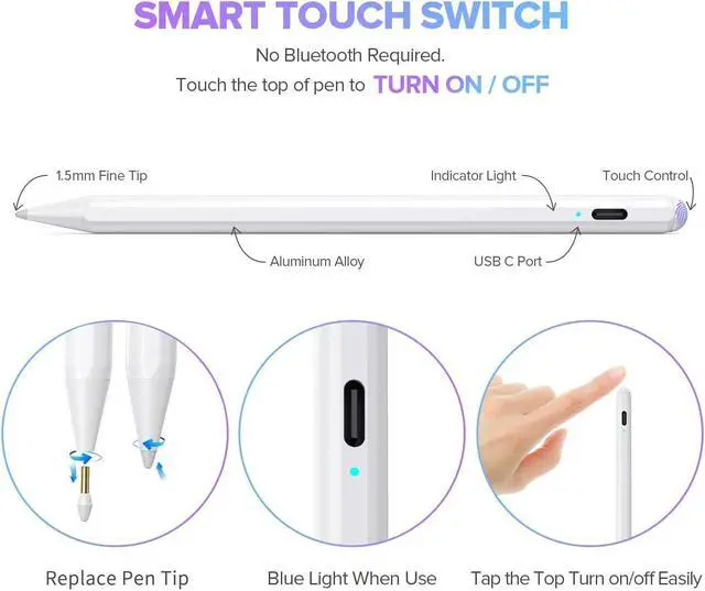 Alt view image 4 of 6 - Stylus Pen for iPad with Palm Rejection, Active Pencil Compatible with (2018-2022) Apple iPad Pro (11/12.9 Inch),iPad Air 3rd/4th Gen,iPad 6/7/8th Gen