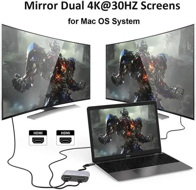 Alt view image 4 of 5 - USB C to Dual HDMI Adapter, Dual Monitors Adapter USB C Adapter USB C Hub with 2 HDMI Docking Station 4K @60hz for Laptop HP/Dell/Surface/Lenovo/Thinkpad/Chromebook