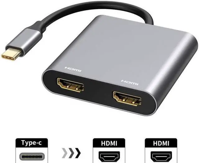 Alt view image 2 of 5 - USB C to Dual HDMI Adapter, Dual Monitors Adapter USB C Adapter USB C Hub with 2 HDMI Docking Station 4K @60hz for Laptop HP/Dell/Surface/Lenovo/Thinkpad/Chromebook