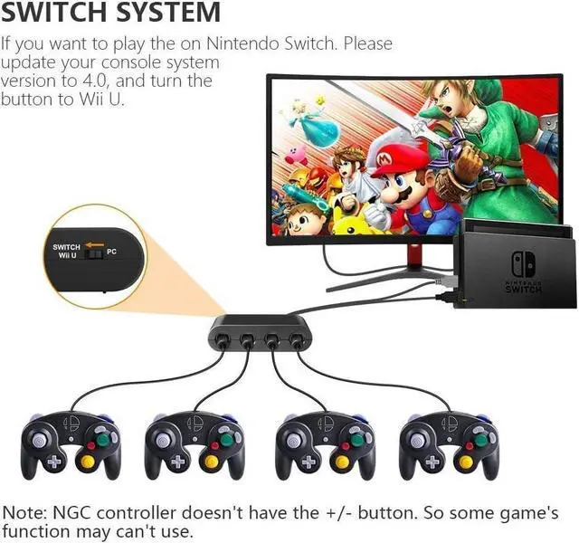 Alt view image 5 of 6 - Gamecube Adapter for Nintendo Switch Gamecube Controller Adapter and WII U and PC, Super Smash Bros Gamecube Controller Adapter. Support Turbo and Vibration Features with 180cm Long Cable