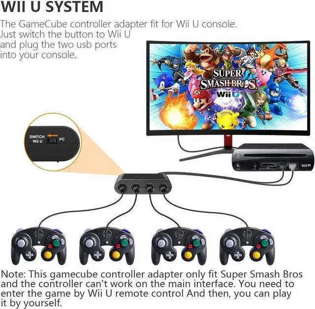 Alt view image 6 of 6 - Gamecube Adapter for Nintendo Switch Gamecube Controller Adapter and WII U and PC, Super Smash Bros Gamecube Controller Adapter. Support Turbo and Vibration Features with 180cm Long Cable
