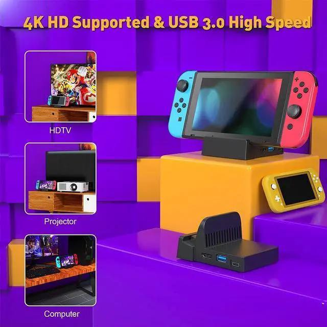 Alt view image 4 of 5 - TV Docking Station for Nintendo Switch, Switch OLED, WEGWANG Portable TV Switch Dock Station Replacement for Official Nintendo Switch with HDMI and USB 3.0 Port