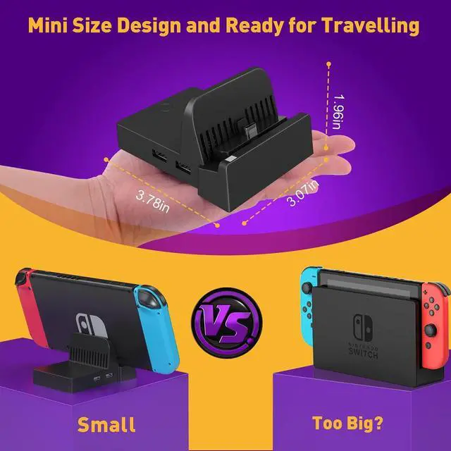Alt view image 5 of 5 - TV Docking Station for Nintendo Switch, Switch OLED, WEGWANG Portable TV Switch Dock Station Replacement for Official Nintendo Switch with HDMI and USB 3.0 Port