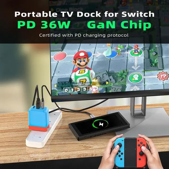 Alt view image 3 of 7 - Switch Dock Charger for Nintendo Switch,36W Portable TV Docking Station for Nintendo Switch with 4K@60Hz HDMI/USB2.0/PD USB-C Fast Charging Ports, Full-Featured USB-C to USB-C Cable Included