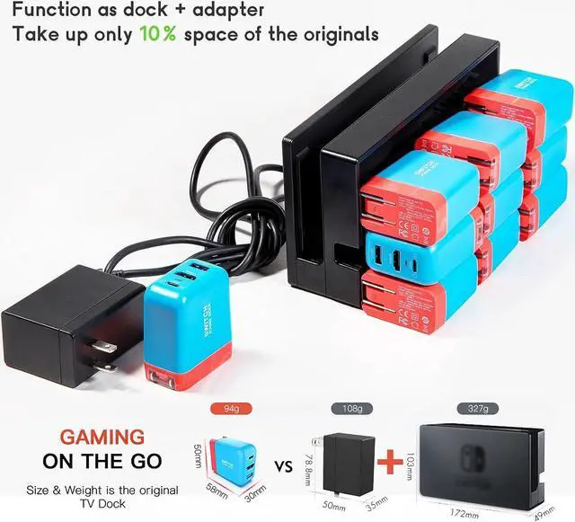 Alt view image 4 of 7 - Switch Dock Charger for Nintendo Switch,36W Portable TV Docking Station for Nintendo Switch with 4K@60Hz HDMI/USB2.0/PD USB-C Fast Charging Ports, Full-Featured USB-C to USB-C Cable Included