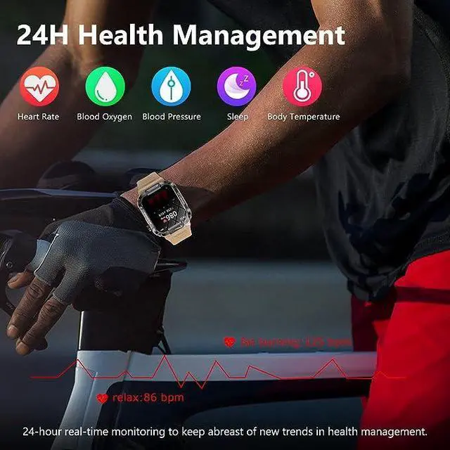 Alt view image 3 of 6 - Military Smart Watches for Men, IP68 Waterproof Smart Watch with Bluetooth Call ,Fitness Tracker Watch with 100+ Sports Modes, Tactical Smartwatch for iPhone Android Phone(Khaki)