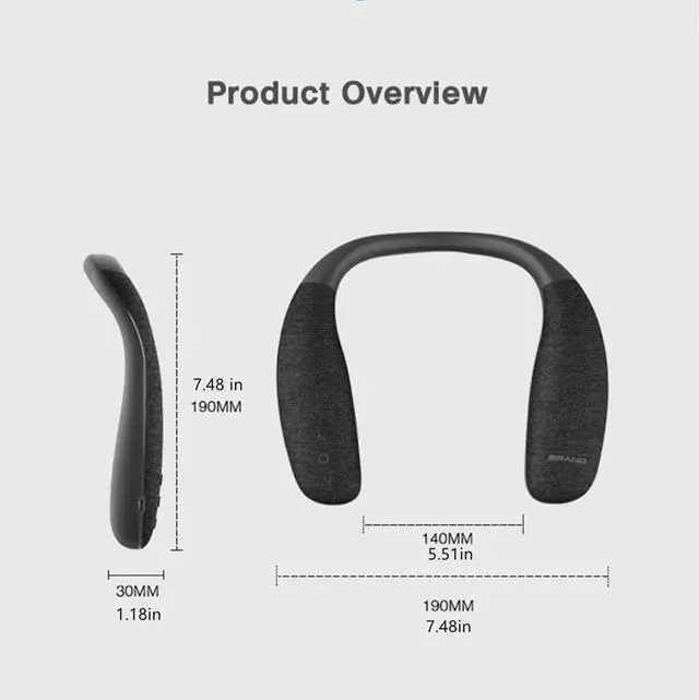 Alt view image 3 of 5 - Neckband Speakers, Bluetooth 5.0, Built-in mic, 10H Playtime, Portable Wireless Wearable Neck Speaker, True 3D Stereo Surround Sound, Ideal for Home&Outdoors