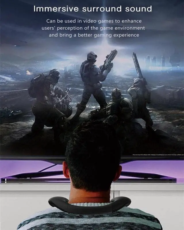 Alt view image 4 of 5 - Neckband Speakers, Bluetooth 5.0, Built-in mic, 10H Playtime, Portable Wireless Wearable Neck Speaker, True 3D Stereo Surround Sound, Ideal for Home&Outdoors