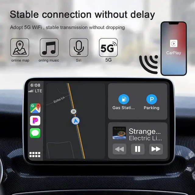 Alt view image 7 of 7 - CarPlay Wireless Adapter for Factory Wired CarPlay 2023 Upgrade Plug & Play Dongle Converts Wired to Wireless for Cars from 2015 & iPhone iOS 10+