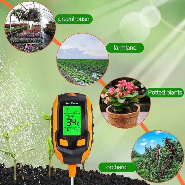 Alt view image 4 of 6 - 4-in-1 Soil Moisture Meter ,Digital Plant Temperature/Soil Moisture/PH Meter/Sunlight Intensity/Environment Humidity Backlight LCD display Soil Test Meter for Gardening, Farming,and Outdoor Plants
