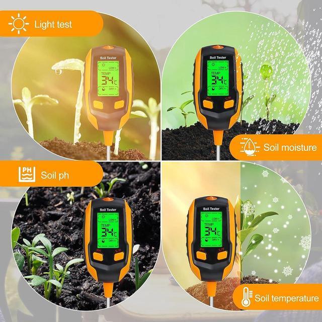 Alt view image 5 of 6 - 4-in-1 Soil Moisture Meter ,Digital Plant Temperature/Soil Moisture/PH Meter/Sunlight Intensity/Environment Humidity Backlight LCD display Soil Test Meter for Gardening, Farming,and Outdoor Plants