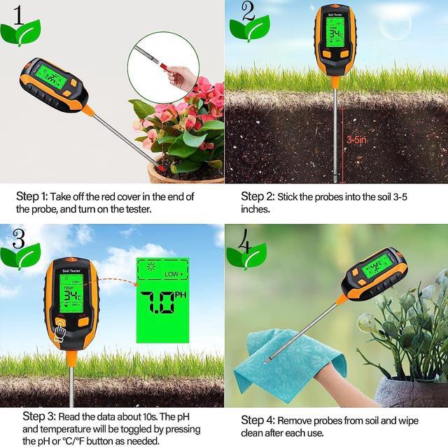 Alt view image 6 of 6 - 4-in-1 Soil Moisture Meter ,Digital Plant Temperature/Soil Moisture/PH Meter/Sunlight Intensity/Environment Humidity Backlight LCD display Soil Test Meter for Gardening, Farming,and Outdoor Plants