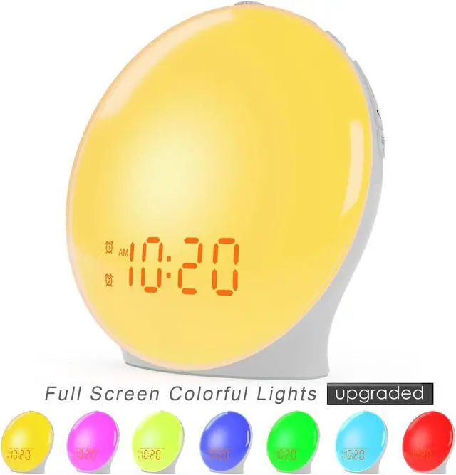 Alt view image 2 of 6 - Wake Up Light Sunrise Alarm Clock for Kids, Heavy Sleepers, Bedroom, with Sunrise Simulation, Sleep Aid, Dual Alarms, FM Radio, Snooze, Nightlight, Daylight, 7 Colors, 7 Natural Sounds, Ideal for Gift