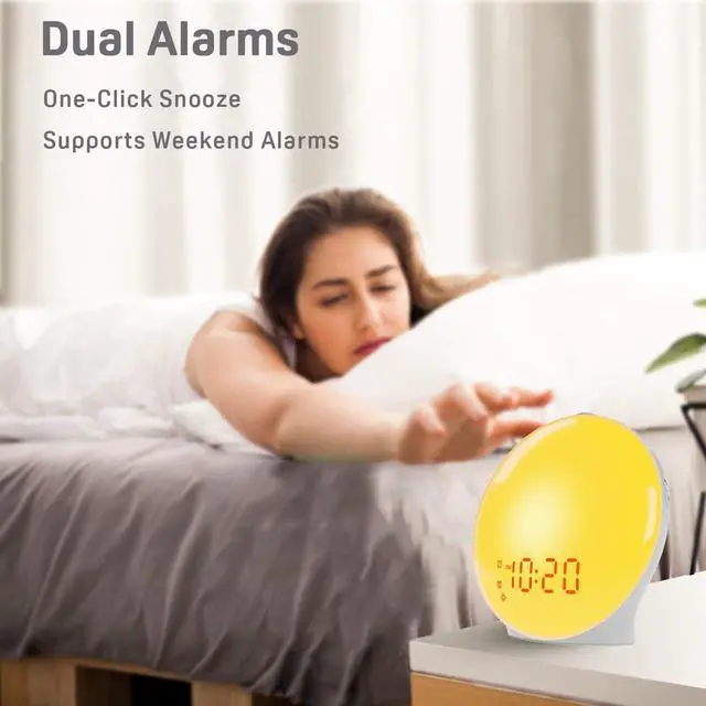 Alt view image 3 of 6 - Wake Up Light Sunrise Alarm Clock for Kids, Heavy Sleepers, Bedroom, with Sunrise Simulation, Sleep Aid, Dual Alarms, FM Radio, Snooze, Nightlight, Daylight, 7 Colors, 7 Natural Sounds, Ideal for Gift