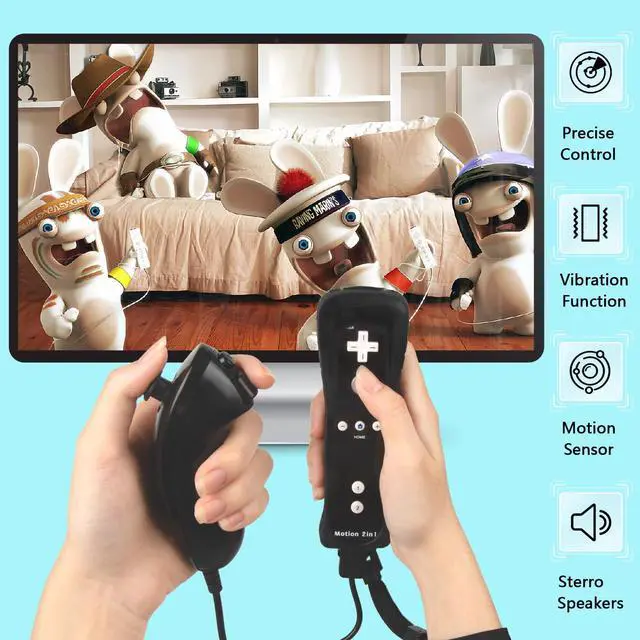 Alt view image 5 of 6 - 2 Pack Wii Remote Controller with Nunchuk Controller,Wireless Controller with Built in Motion Plus for Nintendo Wii & Wii U Console(Black)