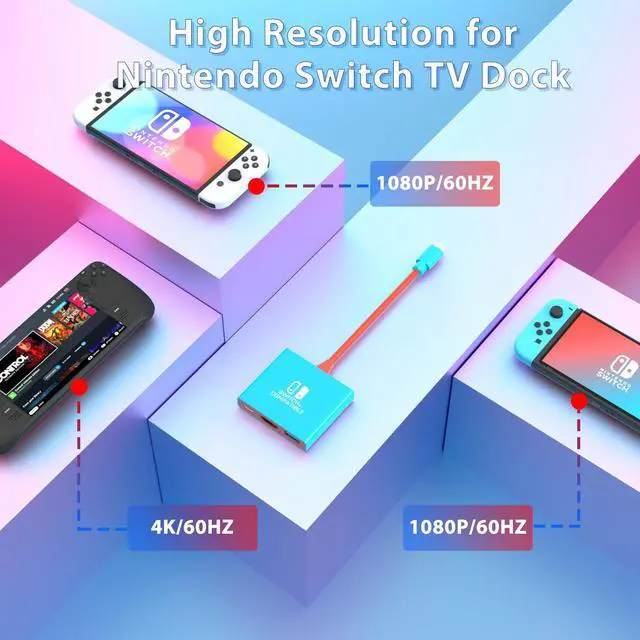 Alt view image 2 of 6 - Switch Dock for Nintendo Switch Docking Station, Portable Switch TV Adapter Support 4K/60HZ Switch TV Dock Mode Compatible Steam Deck/Nintendo Switch OLED, Switch Travel Dock with HDMI2.0 USB3.0 Port