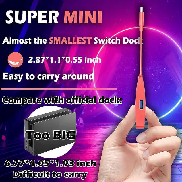 Alt view image 4 of 6 - Switch HDMI Dock Adapter Compatible with Nintendo Switch/Switch OLED, Mini Portable USB-C to 4K HDMI USB Port TV Dock Charging Docking Station Base Adapter Hub for Travel Laptop Tablet Phone