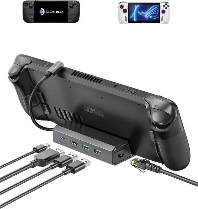 Main image of Docking Station for Steam Deck/ROG Ally/Legion Go/MSI Claw, 5-in-1 Steam Deck Dock with HDMI 4K@60Hz, 100Mbps Ethernet, Dual USB-A 2.0 and 100W Charge Compatible with Steam Deck OLED-HB0602