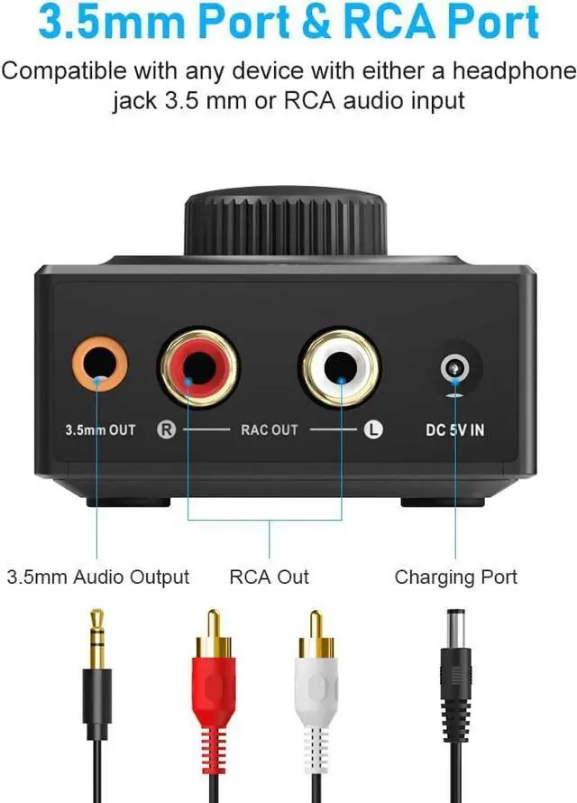 Alt view image 3 of 7 - B06T3 Bluetooth 5.3 Receiver, 100ft RCA Bluetooth Audio Adapter for 3.5mm Jack AUX HiFi Home Stereo/Speaker from Smartphone/Tablet/Laptop,Dual Link for Two Speakers,SBC AAC Audio