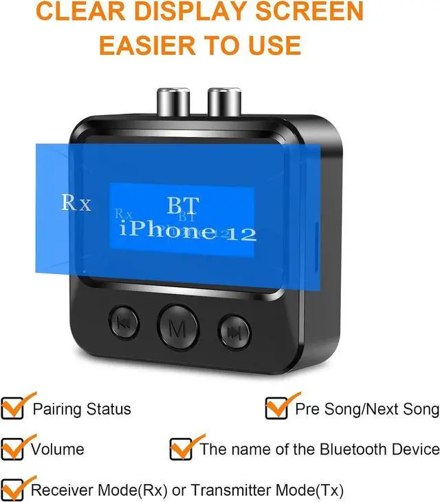 Alt view image 3 of 7 - Bluetooth Transmitter Receiver for TV, Bluetooth Receiver for Home Stereo with RCA 3.5mm AUX & Display, Music Audio Adapter for Headphones/Speakers/Airplane/Home Theater/PC/Car, with TF Card Output