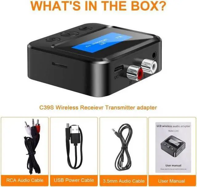 Alt view image 7 of 7 - Bluetooth Transmitter Receiver for TV, Bluetooth Receiver for Home Stereo with RCA 3.5mm AUX & Display, Music Audio Adapter for Headphones/Speakers/Airplane/Home Theater/PC/Car, with TF Card Output