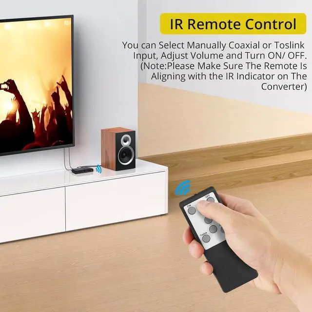 Alt view image 4 of 7 - 192KHz Digital to Analog Audio Converter Digital Toslink Coaxial SPDIF Optical Input RCA 3.5mm Output Converter with Volume Adjustable Remote Control