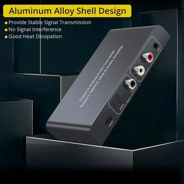 Alt view image 6 of 7 - 192KHz Digital to Analog Audio Converter Digital Toslink Coaxial SPDIF Optical Input RCA 3.5mm Output Converter with Volume Adjustable Remote Control