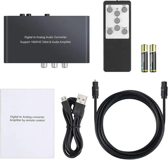 Alt view image 7 of 7 - 192KHz Digital to Analog Audio Converter Digital Toslink Coaxial SPDIF Optical Input RCA 3.5mm Output Converter with Volume Adjustable Remote Control