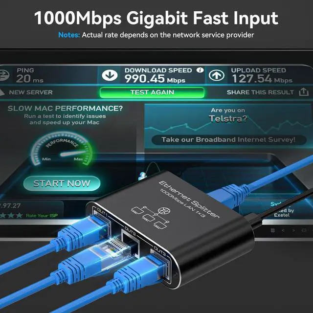 Alt view image 3 of 7 - Ethernet Splitter 1 to 3 1000Mbps High Speed Internet Splitter LAN Splitter Ethernet Switch Either Network Splitter Supports Simultaneous Networking of 3 Devices Works with Cat6/7/8 Cables