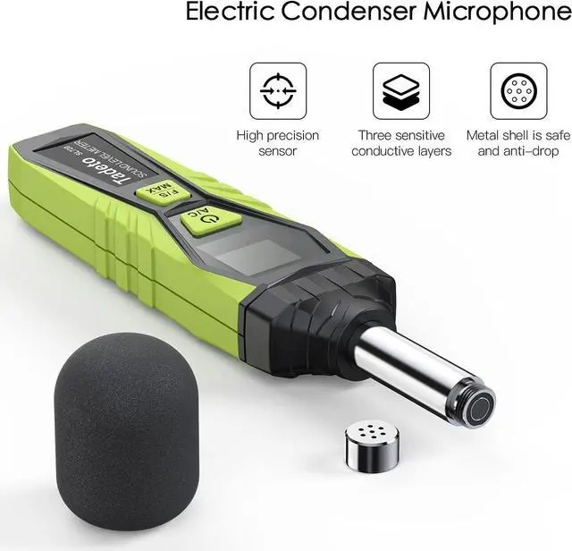 Alt view image 3 of 7 - Decibel Meter, Digital Sound Level Meter Portable SPL Meter 30dB to 130dB MAX Data Hold with LCD Display Backlight A/C Weighted for Home Factories