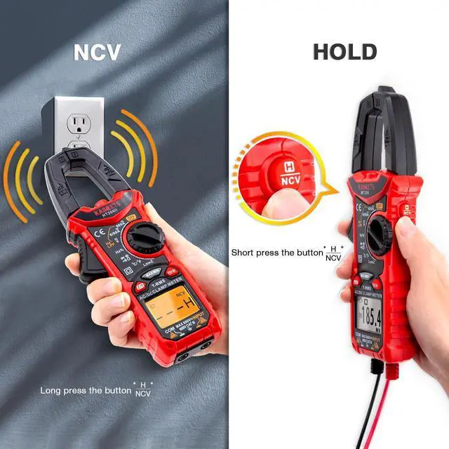 Alt view image 4 of 7 - HT206D Digital Clamp Meter T-RMS 6000 Counts, Multimeter Voltage Tester Auto-ranging, Measures Current Voltage Temperature Capacitance Resistance Diodes Continuity Duty-Cycle (AC/DC Current)