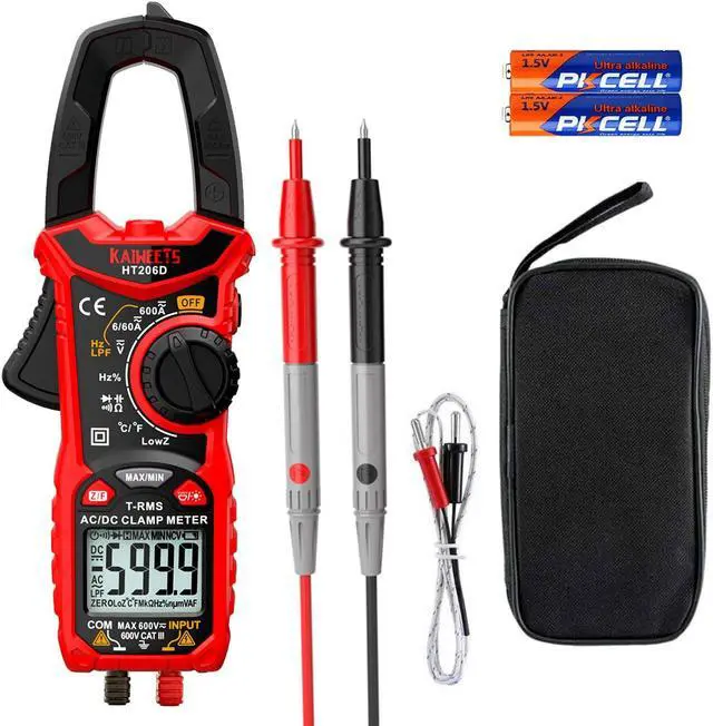 Alt view image 3 of 7 - HT206D Digital Clamp Meter T-RMS 6000 Counts, Multimeter Voltage Tester Auto-ranging, Measures Current Voltage Temperature Capacitance Resistance Diodes Continuity Duty-Cycle (AC/DC Current)