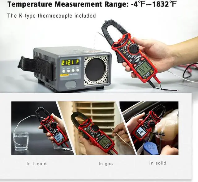 Alt view image 7 of 7 - HT206D Digital Clamp Meter T-RMS 6000 Counts, Multimeter Voltage Tester Auto-ranging, Measures Current Voltage Temperature Capacitance Resistance Diodes Continuity Duty-Cycle (AC/DC Current)
