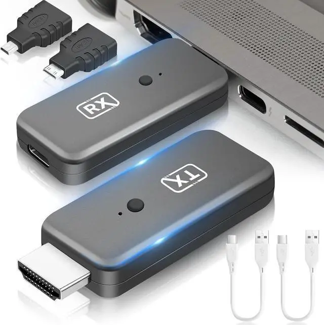 Main image of Wireless HDMI Transmitter and Receiver 4K, Plug & Play 2.4G/5G Portable Wireless HDMI Extender Kit, 1080P/60Hz for Video and Audio Streaming to Monitor from TV Box/PC/Laptop/Projector