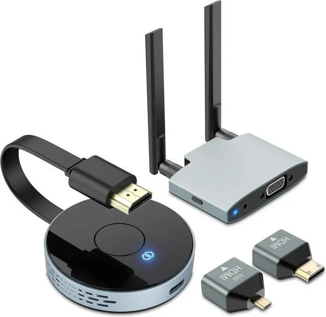 Main image of Wireless HDMI Transmitter and Receiver, Plug and Play, Wireless HDMI Extender Kit Support 2.4/5GHz for Streaming Video, Audio and File to Monitor from Laptop/Pc/Tv Box/Projector