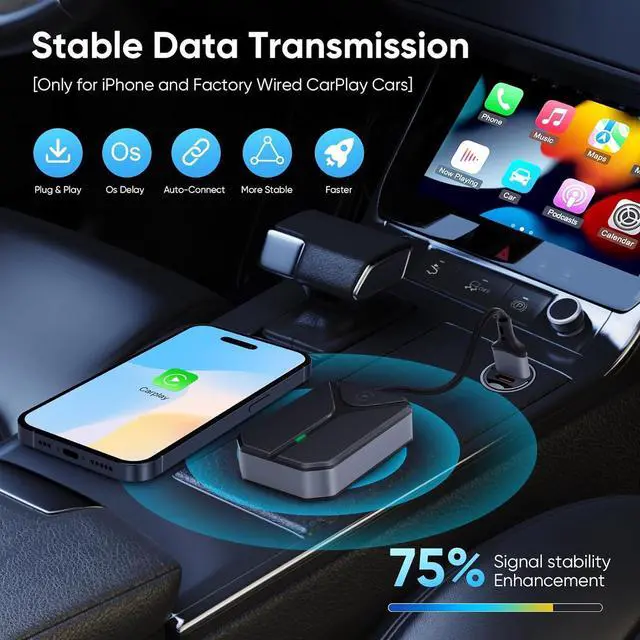 Alt view image 3 of 7 - Wireless Carplay Adapter for Apple, Easily upgrade from wired to wireless Carplay, Plug and Play Carplay dongle, No lag, Automatically connects to Carplay, Works with iPhone 6 or later/iOS10+
