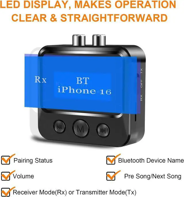 Alt view image 3 of 7 - Bluetooth transmitter receiver for TV, Bluetooth audio adapter for home stereo with RCA 3.5mm AUX and monitor, Bluetooth transmitter for headphones/speakers/airplane/home cinema/PC/car, TF card output