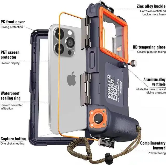 Alt view image 4 of 7 - Professional Waterproof Dive Case for Snorkelling, 15M/50FT Underwater Photo and Video Case with Lanyard for iPhone 15/14/13/12/11 Pro Max/XR/XS/X Samsung Galaxy S24/S23/S22/S21 etc.
