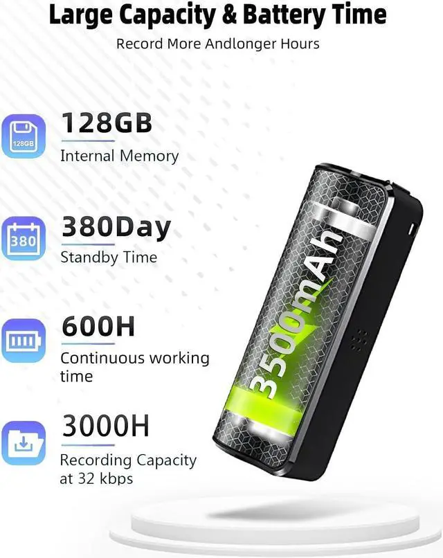 Alt view image 2 of 7 - 128G Magnetic Voice Recorder with AI Intelligent Triple Noise Cancellation, 35 Days Continuous Recording Device, Voice Activated Voice Recorder, Digital Voice Recorder for Meetings/Interviews/Classes