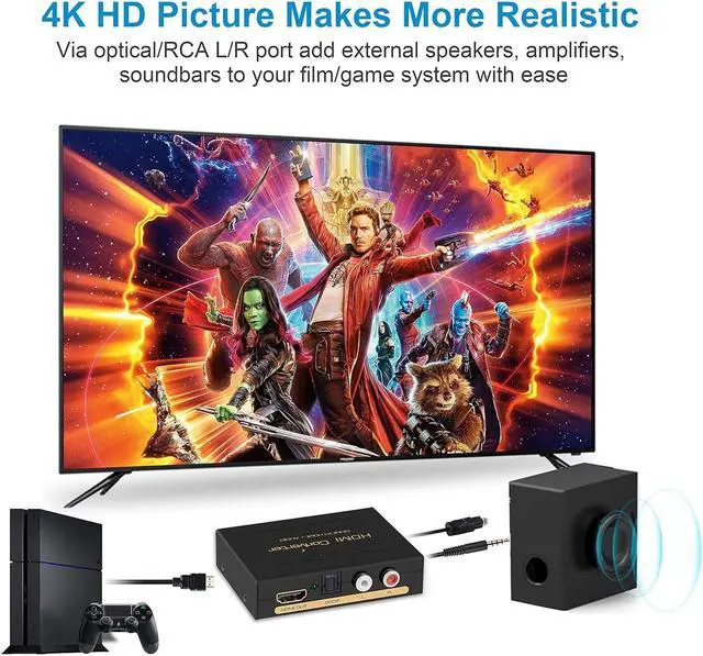 Alt view image 4 of 7 - 4K HDMI Audio Extractor Splitter, 1080P HDMI to HDMI Audio Converter + Optical Toslink SPDIF + L/R Stereo Analogue Audio, HDMI Audio Adapter for Fire Stick, Blu-ray Player (4K 30Hz Black)