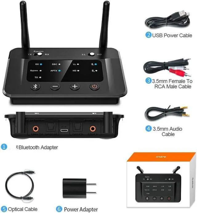 Alt view image 4 of 6 - Bluetooth 5.3 Transmitter Receiver for TV Home Stereo BT Headphones, aptX Low Latency and HD Bluetooth Audio Adapter, Wired and Wireless Splitter, Optical RCA AUX 3.5mm Inputs/Outputs