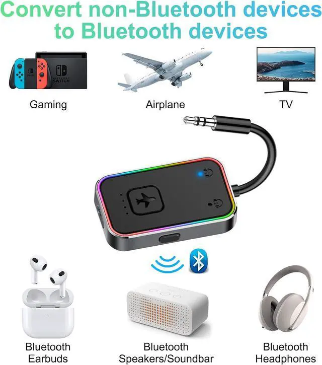 Alt view image 3 of 6 - 2024 Upgraded Pro Aircraft Bluetooth 5.4 Transmitter for All Headphones, aptX LL, Supports 2 Headphones/AirPods, Wireless Audio Adapter for In-Flight, TV, Gym, Tablet, Metal Frame