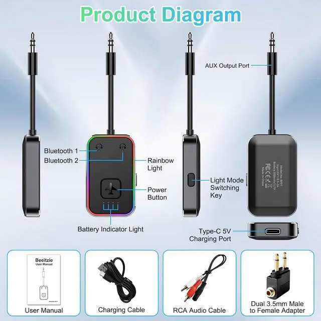 Alt view image 4 of 6 - 2024 Upgraded Pro Aircraft Bluetooth 5.4 Transmitter for All Headphones, aptX LL, Supports 2 Headphones/AirPods, Wireless Audio Adapter for In-Flight, TV, Gym, Tablet, Metal Frame