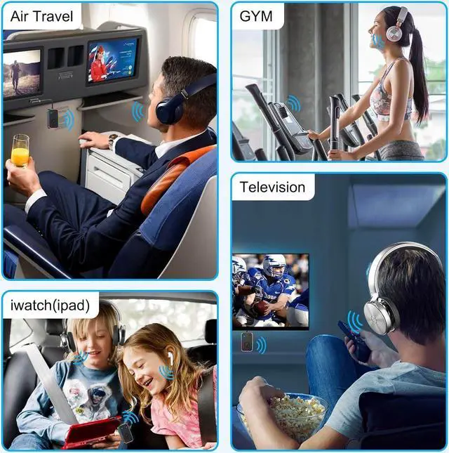 Alt view image 6 of 6 - 2024 Upgraded Pro Aircraft Bluetooth 5.4 Transmitter for All Headphones, aptX LL, Supports 2 Headphones/AirPods, Wireless Audio Adapter for In-Flight, TV, Gym, Tablet, Metal Frame